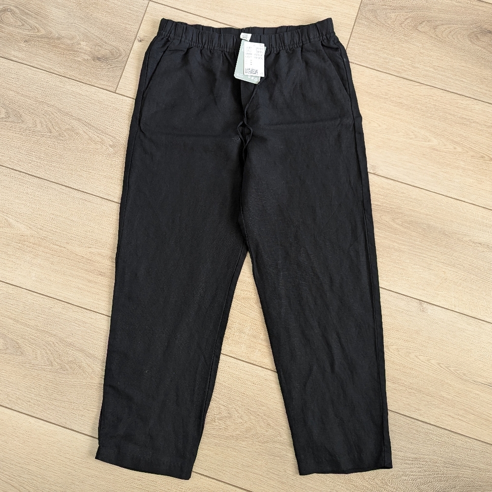 NWT H&M Linen Blend Black Pants Women's Medium, Minimalist, Quiet Luxury